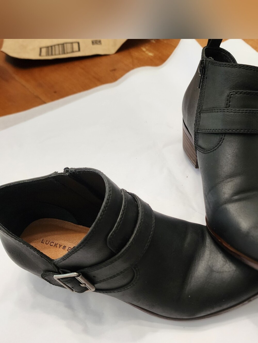 Lucky Brand Black Leather Women's Ankle Booties with Side Buckle